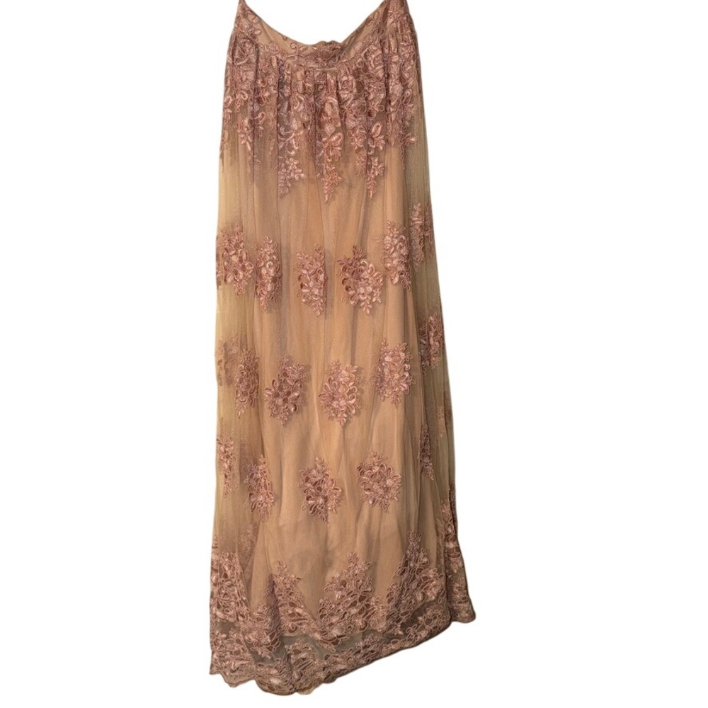 Gianni Bini Floral Lace Maxi Skirt 3 Women Pink Embroidered Mesh Overlay